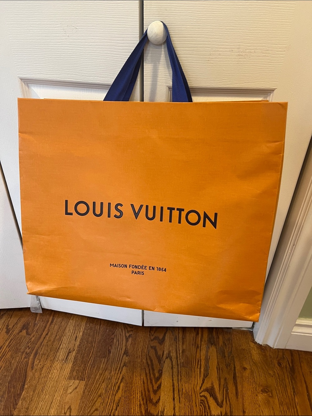 Louis Vuitton Orange Paper Shopping Bag with Navy Handles